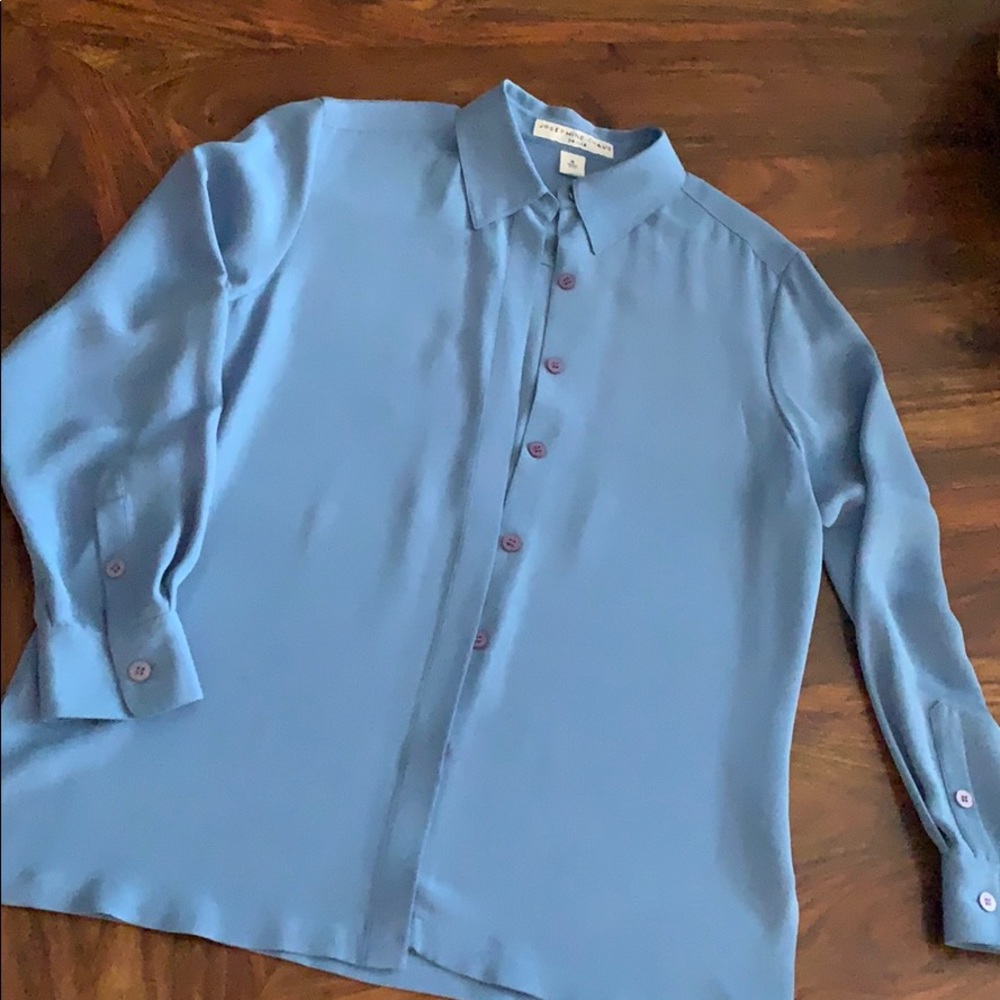 Josephine Chaus silk blue hidden button blouse
